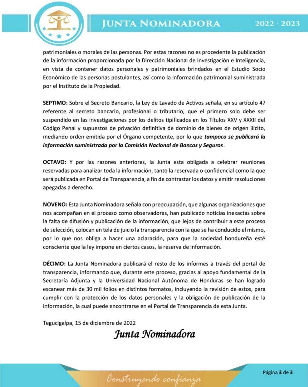 Referente a la información e investigación sobre las personas postulantes y sus datos personales